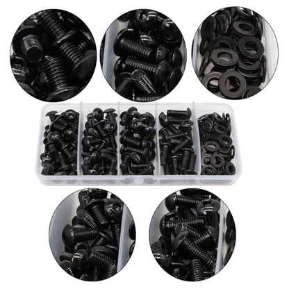 200Pcs 2020 Aluminum Extrusion M5 T Slot Bolts Screws with Washer 20 Series Extruded Hardware M5x8 10 12 14mm for 20/20 80 20 2040 T V Slot Black Aluminum Profile Accessories - style: 20 Series Type E