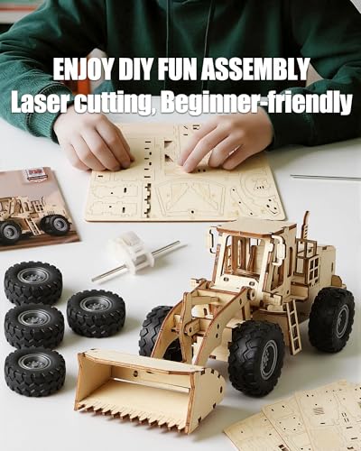 3D Wooden Puzzles Bulldozer Model Car Kits for Adults to Build