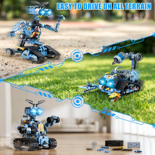 4-in-1 Rechargeable Remote Control RC Robot Building Toys for Kids, STEM Educational Building Block Robotics Kit Gifts for Christmas Boys Girls Ages 6 7 8 9 10 11 12+ (813PCS)