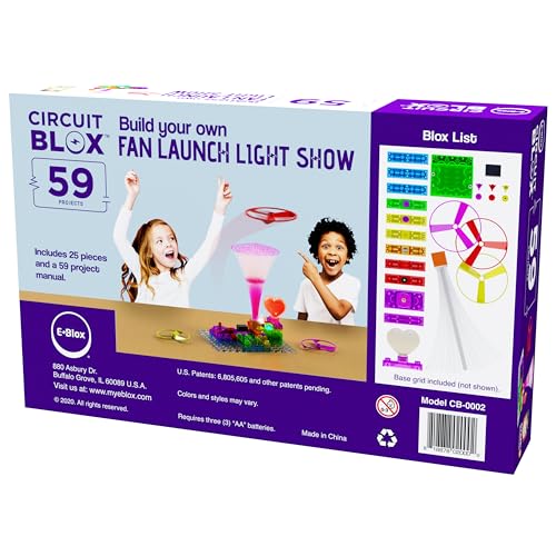 E-Blox Building Blocks STEM Circuit Kit, 59 Projects, Build Your Own Fan Launch Light Show, Science Projects, Birthday Gift, Boys, Girls, 8+ - style: Fan Launch Light Show