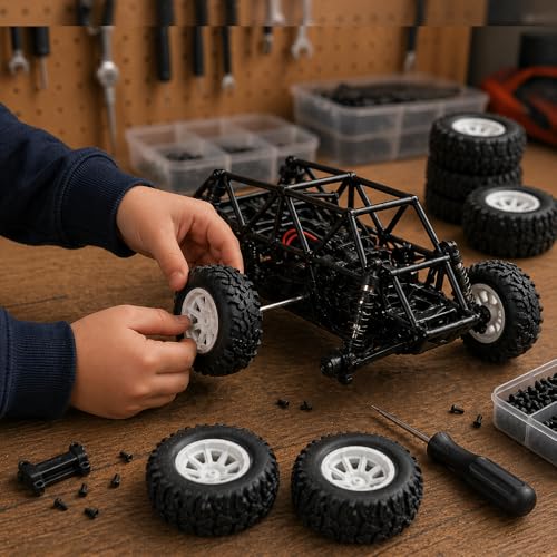 4PCS Toy Car Wheel Model Car Rubber Tire Wheels with Metal Shaft Round Rod Axles for RC Car Truck Robot DIY Model Toy Wheel Replace Parts (3x55mm) - style: 3x55mm