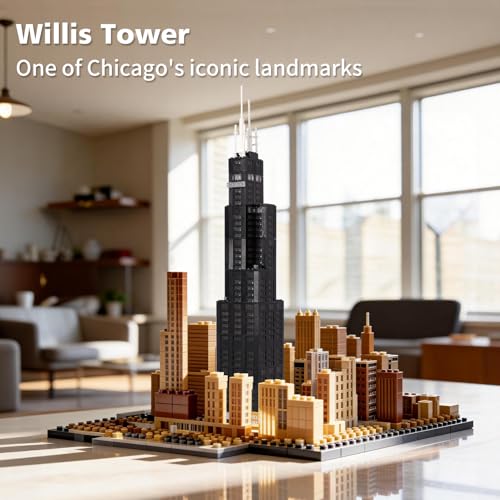 Oichy Willis Tower Chicago Architecture Block Set, World Famous Architecture Building Blocks, Collection Willis Tower Building Blocks for Adults and Kids(1241 PCS) - color: Willis Tower