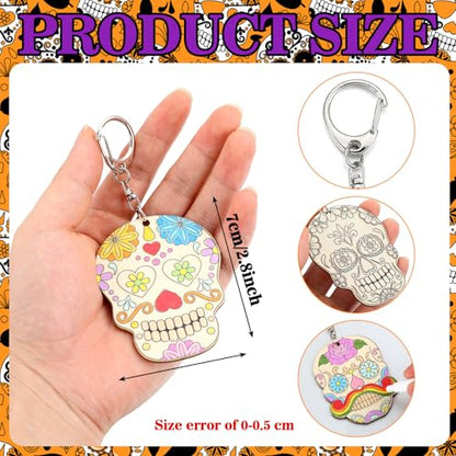 Trnayi 36 Pcs Day of The Dead Wood Keychain Color Your Own DIY Craft - style: Day of the Dead