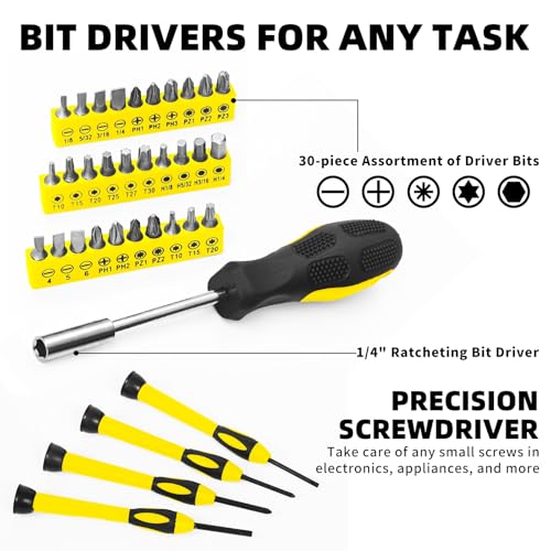 58-Piece Household Tool Set, Yellow Hand Kit with Plastic Toolbox - color: Yellow, size: 58-Piece