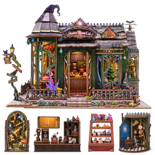 Book Nook Kit for Bookshelf — Shadow Bloom Magic Coffee Shop 3D Wooden Puzzle, DIY Miniature Dollhouse with LED Lights, Fantasy Book Shelf Insert Decor (Shadow Bloom Café) - color: Shadow Bloom Café