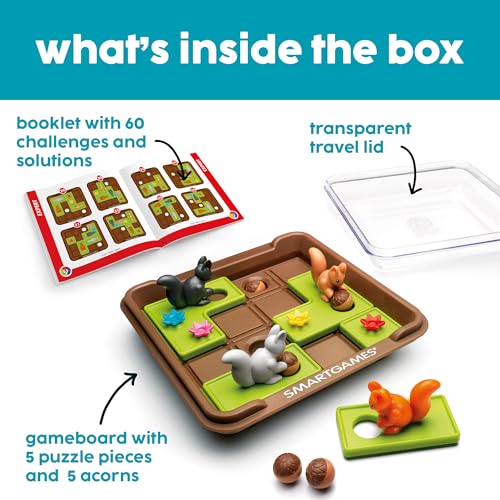 SmartGames Squirrels Go Nuts! – Sliding Travel Puzzle Game, Ages 6+