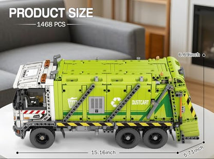 Reobrix Large Garbage Truck Building Block Toy Set for Adult, Compressed Garbage Truck with RC Control & Interactive Features, Creative Birthday Gift 22022 with 1468 Pieces - style: Large Garbage Truck