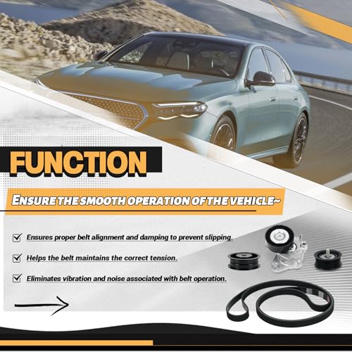 Drive Belt Tensioner and Idler Pulley Serpentine Belt kit Compatible with Mercedes-Benz ML350 C230 C300 C350 E350 S550, 2006-2011#Replace 2722021419 2722000270 6pk2404