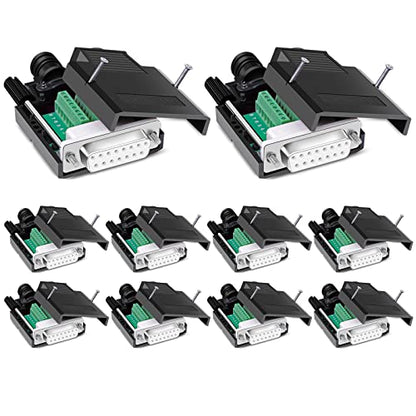 10PCS DB15 Solderless Serial to 15 pin Terminal Female Adapter - style: 10PCS Thin Female