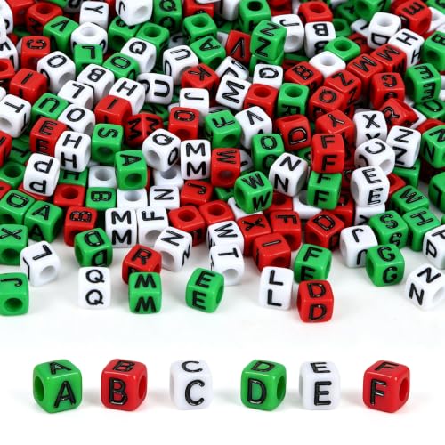 Augshy 1400 Pcs Christmas Letter Beads for Jewelry Making, Alphabet Bead - color: Red Green White