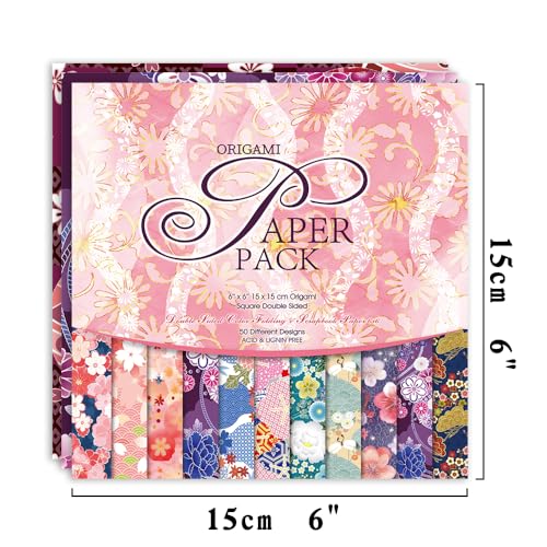 Origami Paper 50 Sheets, 6-Inch Square Double Sided Colored Craft Paper - color: 50 sheets-Japanese sakura