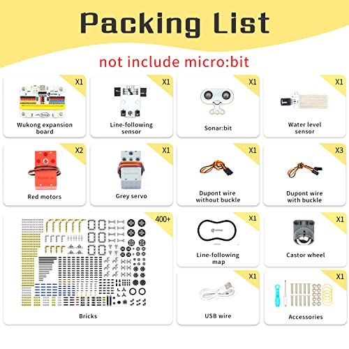 ELECFREAKS microbit 32 in 1 Wonder Sensor Kit, Makecode Programmable Learning Kit with Building Bricks/Sensors/Wukong Expansion Board(Without Micro:bit)