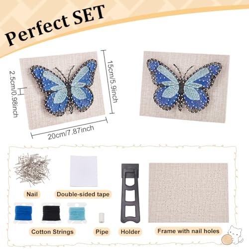 WEBEEDY DIY String Art Kit Blue Butterfly Craft Kit Creative Craft Kits 3D String Art Supplies for Adult Christmas Holiday Home Wall Table Decorations Gift - color: Blue Butterfly