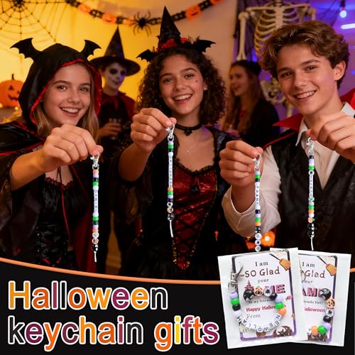 Tuhangcc 773 Pcs DIY Keychain Making Kit，Adjustable Letter Alphabet Beads Strings,Keychain Skull Head Beads,16 Charm Cards with Lobster Clasps & Strings for Halloween Party Favors - color: Halloween