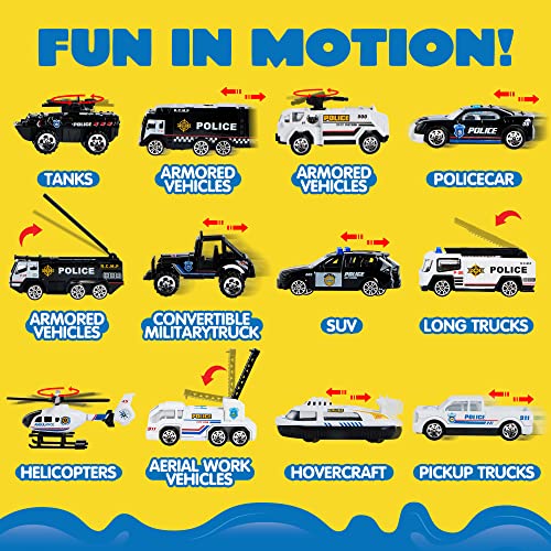 JOYIN 25 in 1 Police Rescue Truck Car Toy Set with Sounds and Lights, Mini Vehicles in Carrier Truck, Play Police Patrol Rescue Vehicle Toy, Birthday Gifts for Over 3 Years Old Boys - style: Police Truck