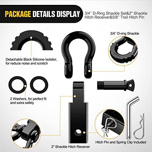 Nilight Shackle Hitch Receiver 2inch for Vehicle Recovery with 3/4" Shackle - color: Black