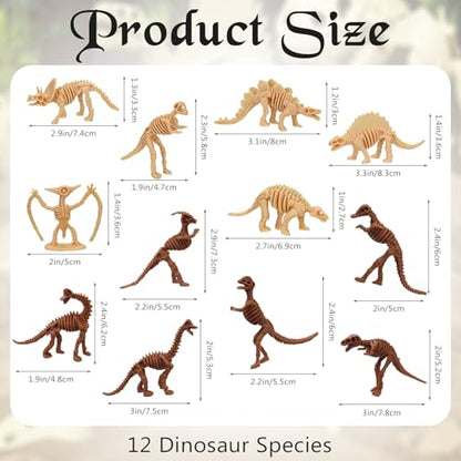 30 PCS Dinosaur Fossil Skeletons, Assorted Dinosaur Skeleton Toys Figures for Science Play Dino Sand Dig Party Favor Decorations - style: Light and brown