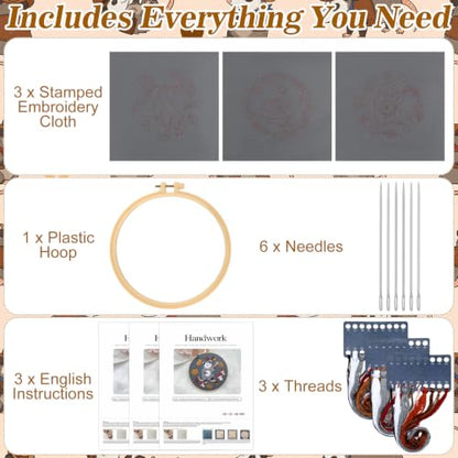 Mindsoft 3 Set Needlepoint Kit for Beginners with Hoop,Autumn Possum - style: Autumn Possum