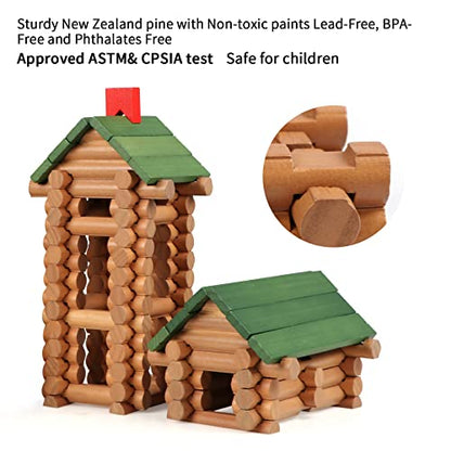 Wondertoys 328 Pcs Wooden Logs Set Ages 3+, Classic Building Log Toys for Kids, Creative Construction Engineering Educational Gifts - style: 328 PCS