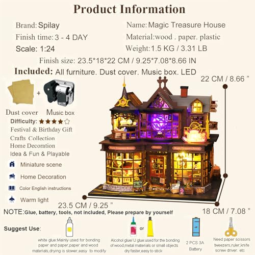 Spilay DIY Miniature House Kit for Adults, Miniature Dollhouse Kit - color: Magic Treasure House