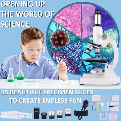 Microscope for Kids & Adults,40X-2000X Magnification Microscope for Kids 8-12, with LED Fill Light & Phone Holder, Great for School Labs and Home Schooling - color: White-2