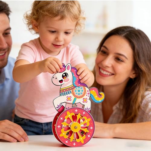 Wood Building Kits Assembly Self-Rocking Base Brain Game - color: Pink