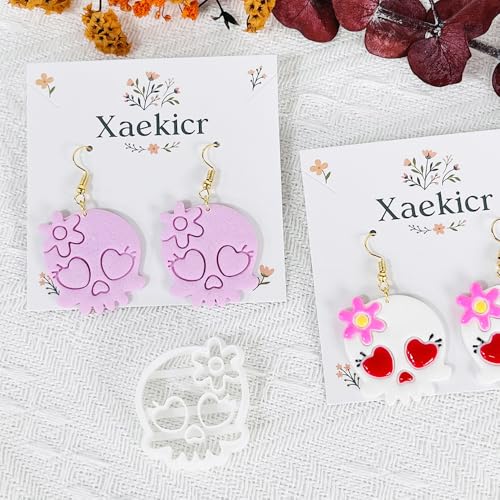 Xaekicr Heart Skull Polymer Clay Cutters for Earrings – 1pc Cute Skull Clay Earring Cutters, Polymer Clay Molds, Halloween Clay Tools - color: N color
