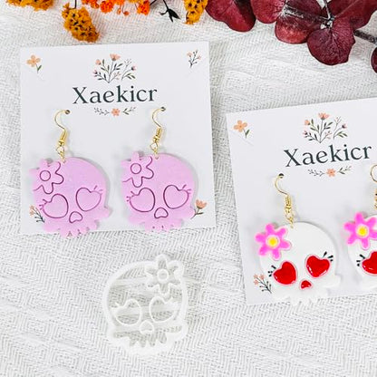 Xaekicr Heart Skull Polymer Clay Cutters for Earrings – 1pc Cute Skull Clay Earring Cutters, Polymer Clay Molds, Halloween Clay Tools - color: N color