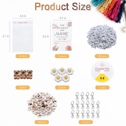 Tuhangcc 16 Set DIY Keychain Making Kit，Adjustable Letter Alphabet Beads Strings,Keychain Bohoemian-Chic Beads, 16 Charm Cards with Lobster Clasps & Strings for Boho Party Favor - color: Boho