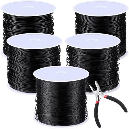 Funrous 5 Rolls Copper Wire 18 20 22 24 26 Gauge with Pliers,Black - color: Black