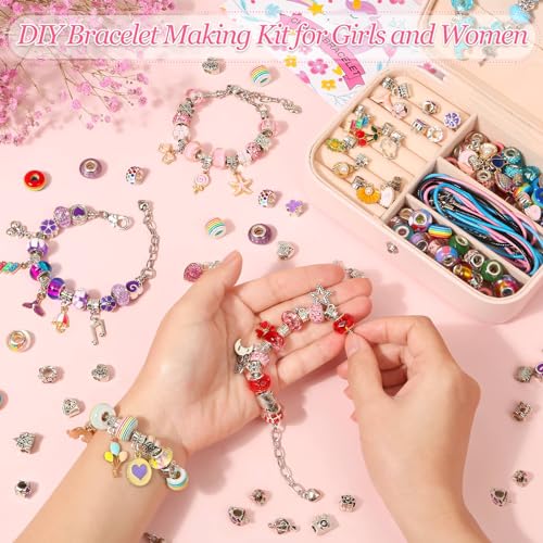 Billbotk 150Pcs Charm Bracelet Making Kit with Jewelry Box Beads for Jewelry Making Kit with DIY Crafts Gift for Bracelet Women Birthday Valentine Gifts Christmas