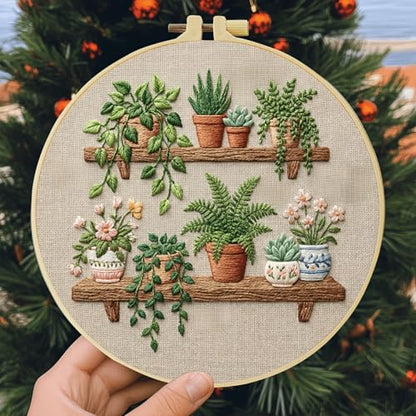 Full Range Embroidery Kit for Adult, Green Plant Pattern Embroidery Kit for Beginners Include Embroidery Cloth Hoops Threads for Craft Lover Hand Stitch with Embroidery Skill Techniques (Book Flowers) - color: Book Flowers