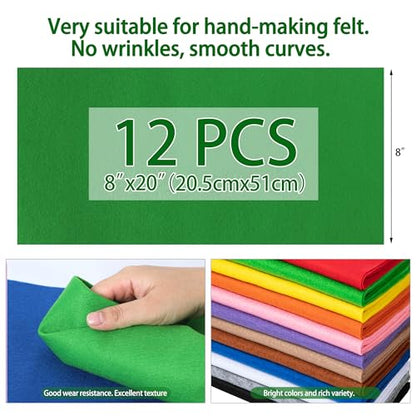 HaoFeiJH 6Pcs Felt Sheets 8"x20" (Classic Rainbow 12pcs) - color: Classic Rainbow 12pcs