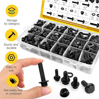 288PCS M6 M8 M10 Flange Bolt Assortment Kit, Length 12/16/20/25/30 mm - size: M6 M8 M10 288pcs