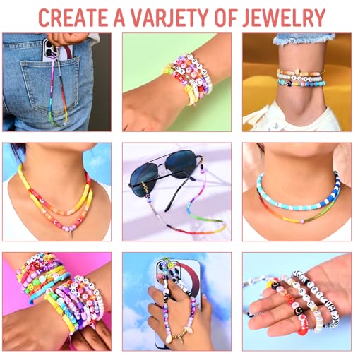Ilootm Friendship Bracelet Making Kit, 16800pcs Beads for Jewelry Making, 96 Colors Polymer Clay Beads & 24 Colors Glass Seed Beads, 400 Letter Beads, DIY Crafts Gifts for Girls & Adults