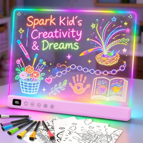 Led Drawing Board with 13 Light Effects, 16" Rechargeable Glow Doodle LED Note Board with Colors, Neon Light Up Drawing Tablet Gifts for Kids for Easter Birthday Christmas Gift Ideas-Purple - color: Purple