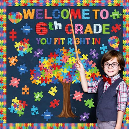 Motivational Bulletin Board Decoration Set Classroom Positive Inspirational Grade Decor Puzzle Pieces Cutouts for Chalkboards Welcome Back to School Home Wall (kindergarten，1st，2nd，3rd，4th，5th，6th) - style: Puzzle Pieces with Grade