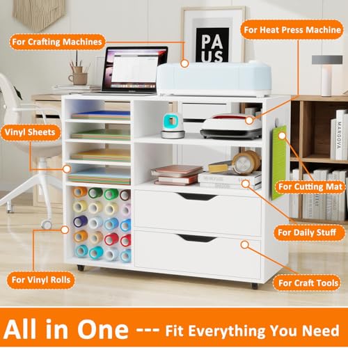 Rolling Craft Storage Cart with 2 Drawers Compatible for Cricut