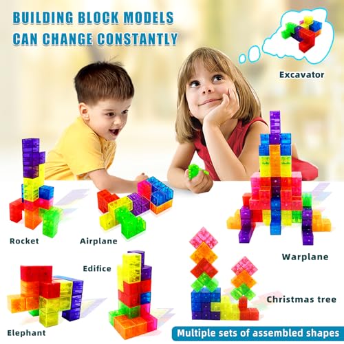 Magnetic Building Blocks Magic Magnetic 3D Puzzle Cubes, Set of 7 Multi Shapes Magnetics Blocks with 54 Guide Cards, Children's Educational Toys and Stress Relief Fidget Toys for Kids Adults - style: style1
