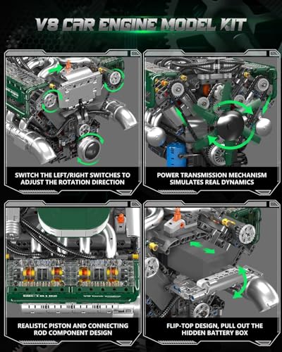 Mould King 10182 V8 Engine Building Blocks Sets, MOC V8 Tank Engine Model Kit with Battery and Motor, Collectable 8-Cylinder Combustion Car Engine Model Toys for Adults (2250+PCS) - style: MK-10182 engine