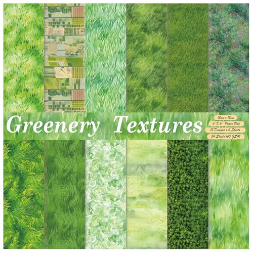 Scrapbook Paper,24 Sheets 6"x 6" Single-Sided Pattern Decorative Cardstock - color: 24 sheets-Green Grassland