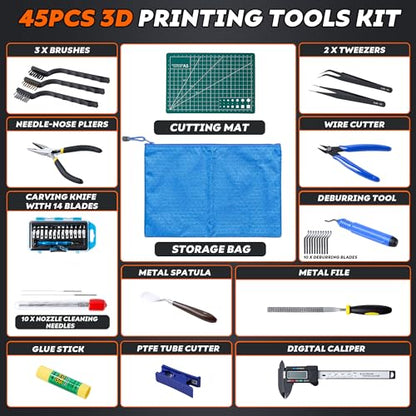 45 Pcs 3D Printer Tool Kit, Cleaning, Finishing, Measuring, Support Removal