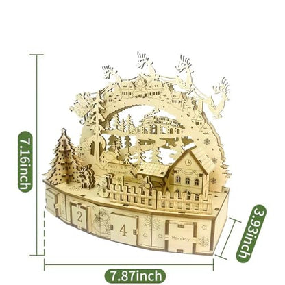 Deluxe 3D Wooden Christmas Puzzle: Mechanical Model Building Kit for Adults & Kids, Challenging DIY Assembly, STEM Engineering Toys, Unique Holiday Decor and Creative Gift (No Battery)