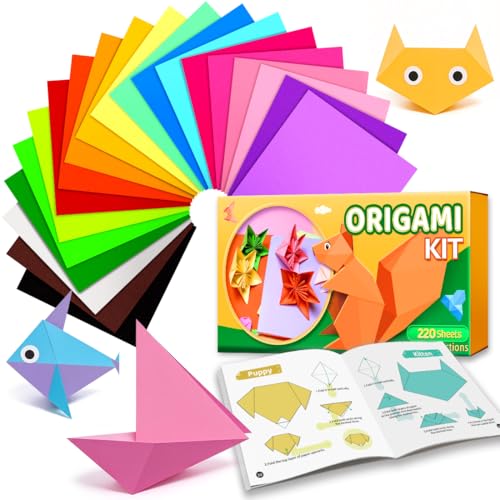 EPPINGWIN 220 Sheets Origami Paper, 20 Colors Colored Paper, 6"×6" Square Paper, Origami Kit with Craft Guide - size: 6 x 6 inch / 220 sheets