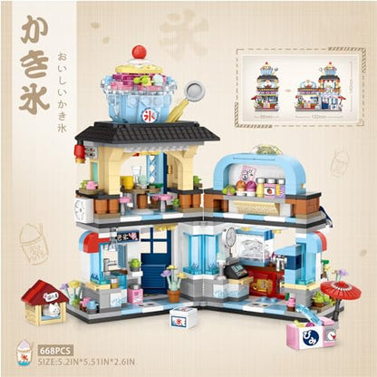 ELAICREE Japanese Street View Shop Building Blocks House Toy, New 4 Models Mini DIY Building Blocks Model MOC Construction Toy, Gift for 6-12 Years Old Kid Girls and Boys - color: New 4 Models-02
