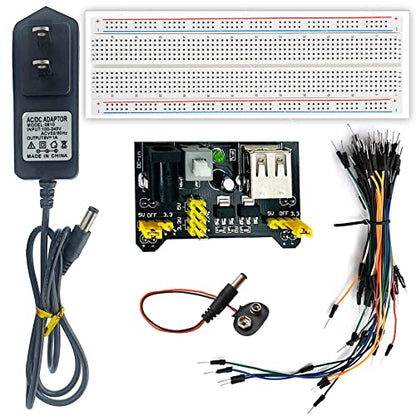 Electronic Component Power Supply Module Assorted Kit for Arduino, Raspberry Pi, UNO, Minidodoca Arduino breadboard Power Supply Kit Include 830P Breadboard,Power Module,Jumper 9V 1A Adaptor - size: 1pcs830p+Power Supply Module