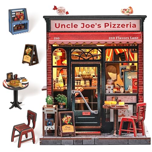 CUTEBEE Book Nook Kit, DIY Miniature Dollhouse Kit, Pizza Shop Booknook - color: Uncle Joe's Pizzeria