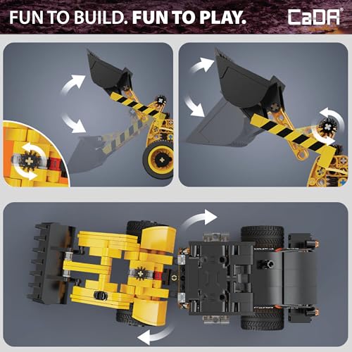 CADA Bricks Front Loader Tractor Building Kit – 403 Pieces Mini Engineering Loader Construction Set with Articulated Steering and Moving Bucket - color: Front Loader