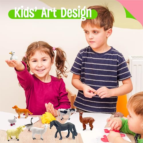 12 Farm Animal Figurines for Kids, Plastic Animal Toys Tiny Portable Farm Creature Figures Playset Montessori Toys Educational Game for Homeschool Preschool Toddler Kids - style: Farm animals (excluding cards)