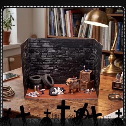 AmazingSpark 2 Set Mystery Diorama Box and Floor Sticker Decor, Action Figure Diorama Project Supplies Set, Cardboard Display Case Kit with Double Sided Tapes for Basement Vehicle Model DIY Crafts - style: Mystery